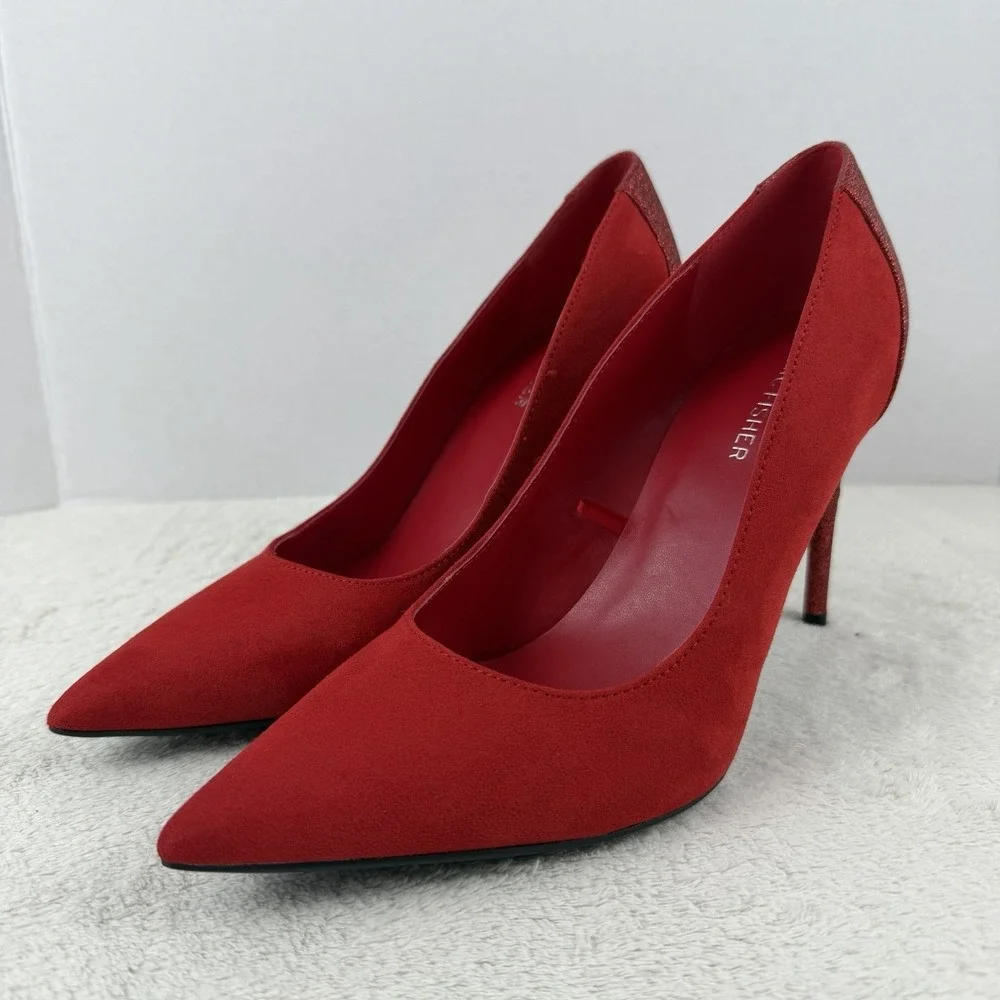 Marc Fisher Red Suede‎ Pumps Glitter Stiletto Heels Size 8.5M